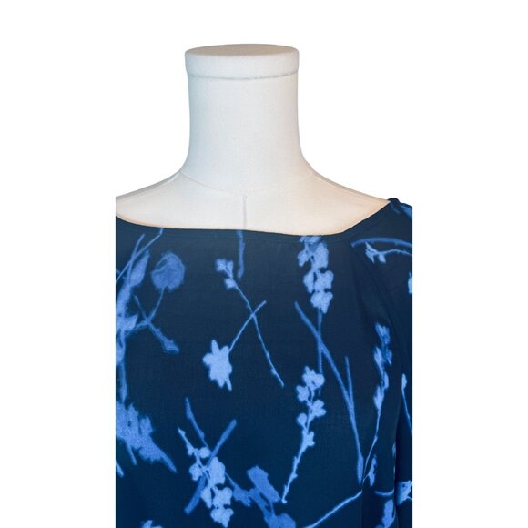 Banana Republic Large Flowy Blue Floral Print Long Bell Sleeve Blouse - Picture 2 of 16